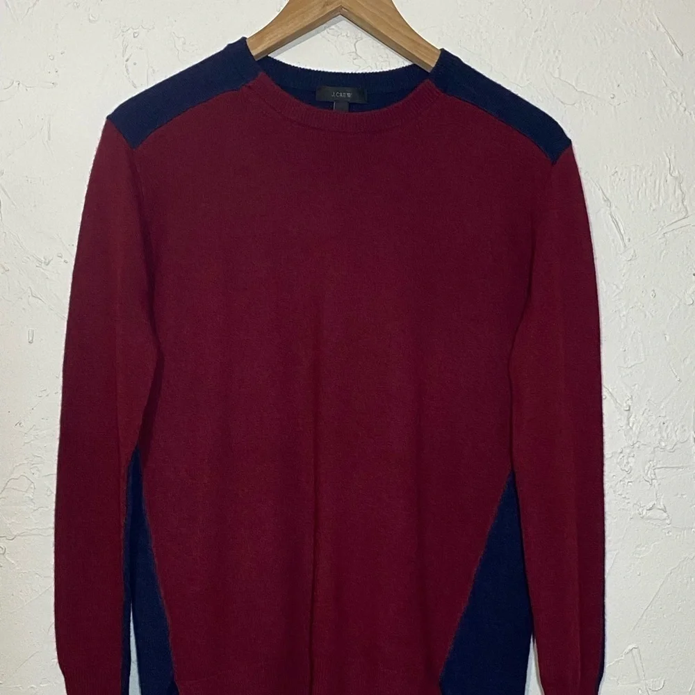 ✅ J. Crew Hi Low Color block Maroon Blue Wool Sweater Sz XXS